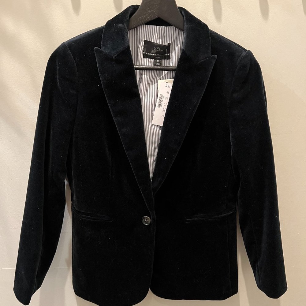 J CREW Classic Parke Dark Navy/Black Velvet Blazer